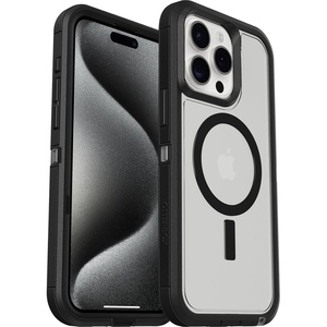 image:imageOtterBox iPhone 15 Pro MAX Only Defender Series XT Clear Case  DARK SIDE BlackClear screenless rugged  snaps to MagSafe lanyard attachment ships in polybag ideal for business customersBlackClear