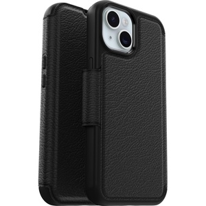 image:imageOtterBox iPhone 15 Only Strada Folio Series Case  Shadow Black Card Holder Snaps to MagSafe Genuine Leather PocketFriendly Folio case Ships in polybag