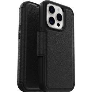 image:imageOtterBox iPhone 15 Pro Only Strada Folio Series Case  SHADOW Black card holder snaps to MagSafe genuine leather pocketfriendly folio case ships in polybag ideal for business customers
