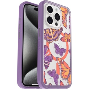 image:imageOtterBox iPhone 15 Pro Only Symmetry Series Clear Case  BUTTERFLY FLUTTER Purple snaps to MagSafe ultrasleek raised edges protect camera amp screen