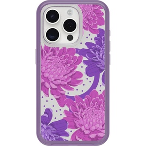 image:imageOtterBox iPhone 15 Pro Only Symmetry Series Clear Case  PAPERCUT FLOWERS Purple snaps to MagSafe ultrasleek raised edges protect camera amp screen